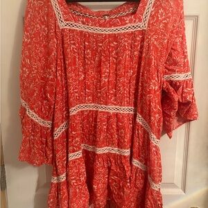 Free People Red and White Floral Blouse